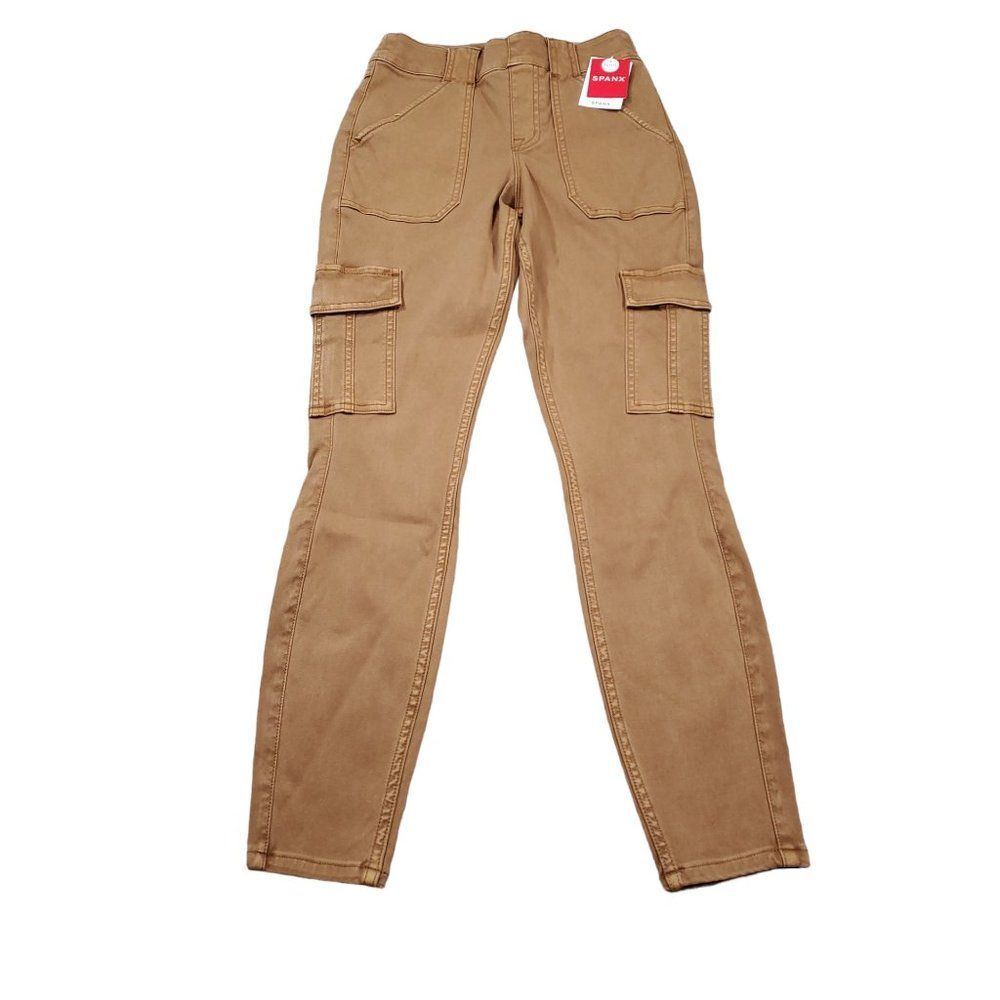 READ Spanx Stretch Twill Ankle Cargo Pant Size Small Petite Brown Pull On